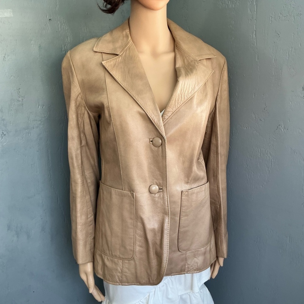 Vintage Women's Tan Winter Leather Jacket Fall Blazer Size 13/14